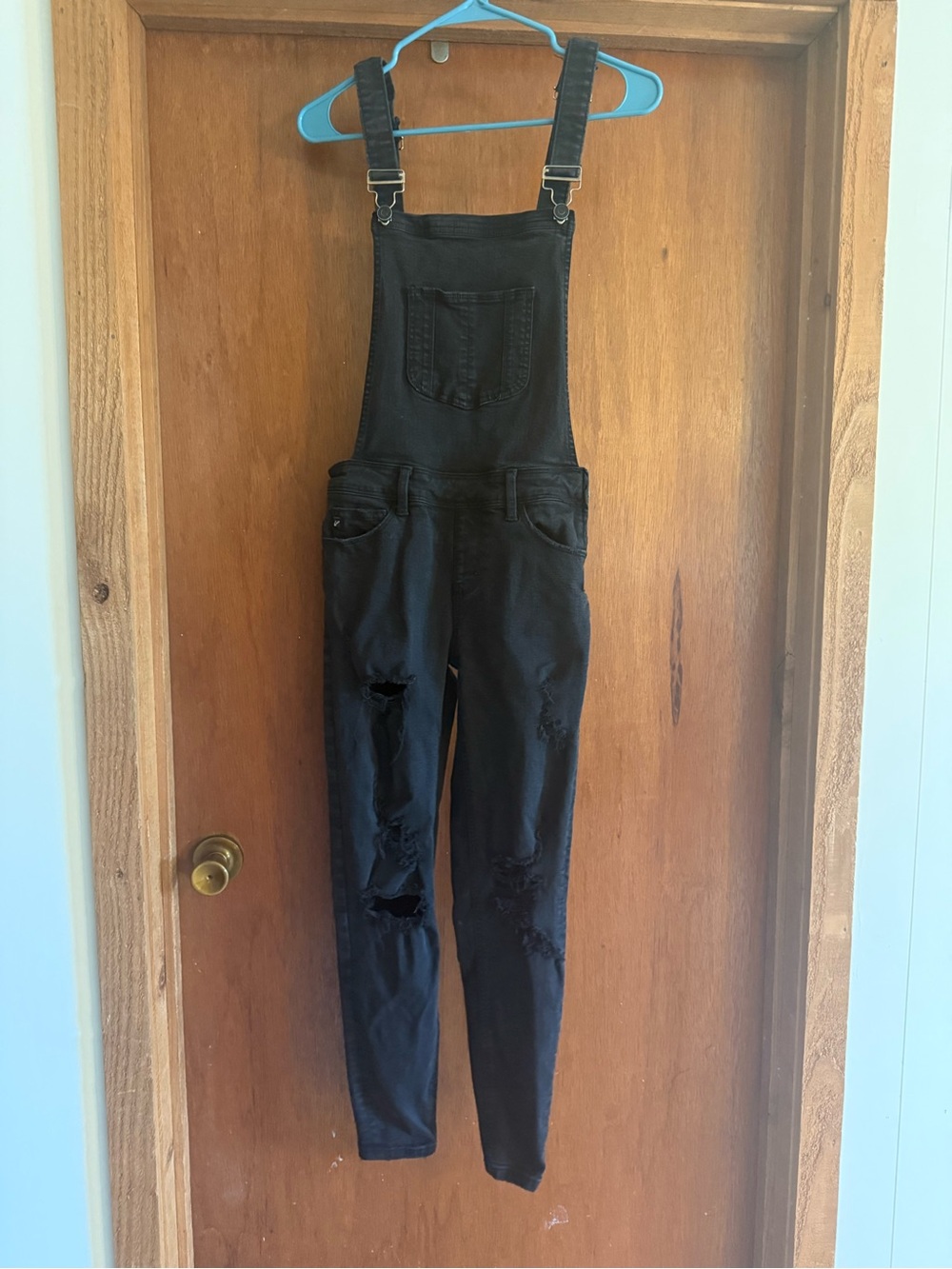KanCan Black Skinny Distressed Men's Denim Overalls
